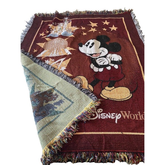 Walt Disney World Tapestry Throw Blanket Afghan Mickey Mouse Theme Parks 58"x44" - Picture 7 of 7
